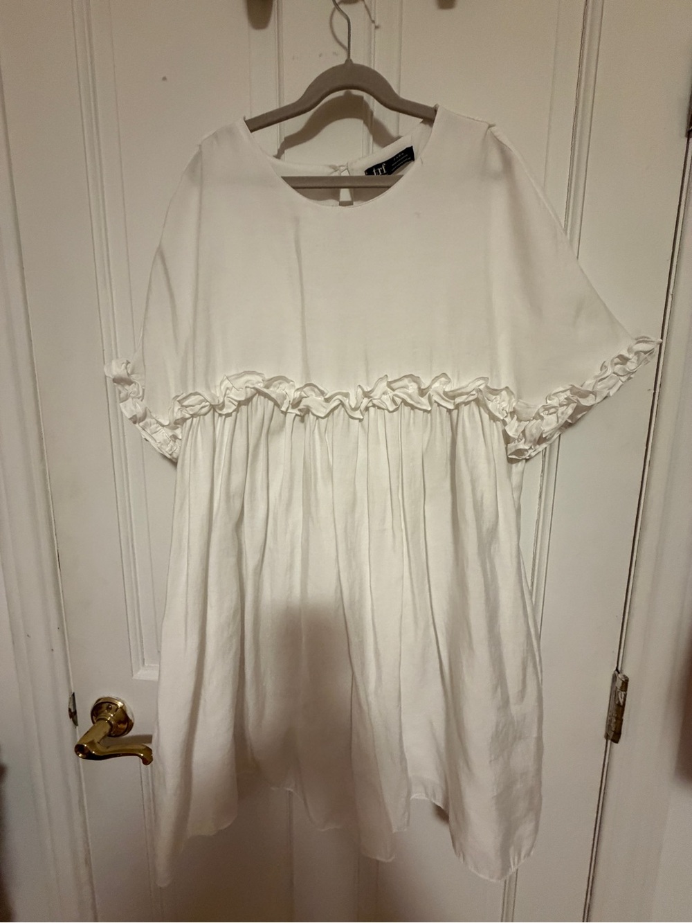 Zara White Ruffle-Trim Mini Dress